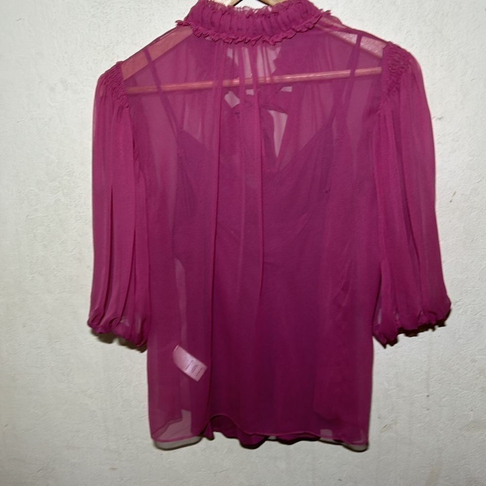 Rebecca Taylor Silk Bow Blouse In Azalea Size Small - Picture 4 of 8